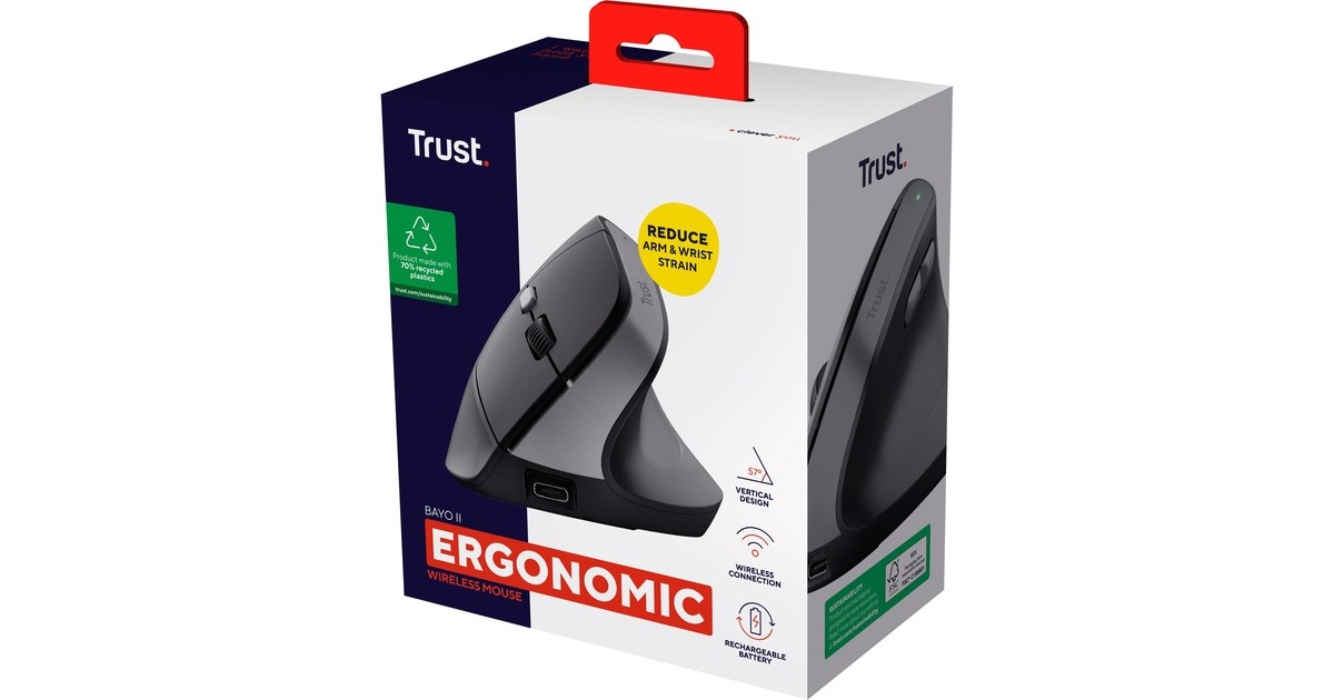 TrustBayo II Ergonomische draadloze muis  (Zwart, 800 dpi - 2.400 dpi)
