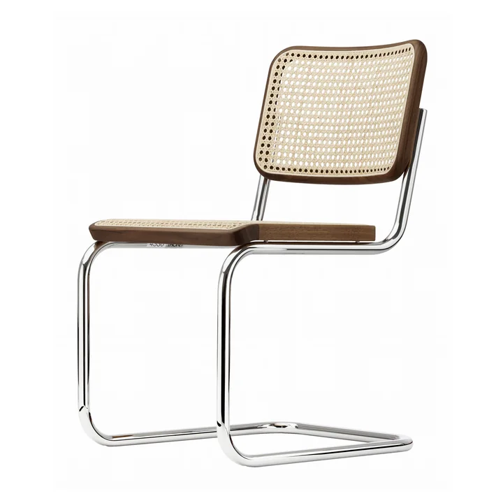 Thonet - S 32 V Stuhl, Chrom / nussbaumfarben (TP 24) / Rohrgeflecht mit Kunststoffstützgewebe