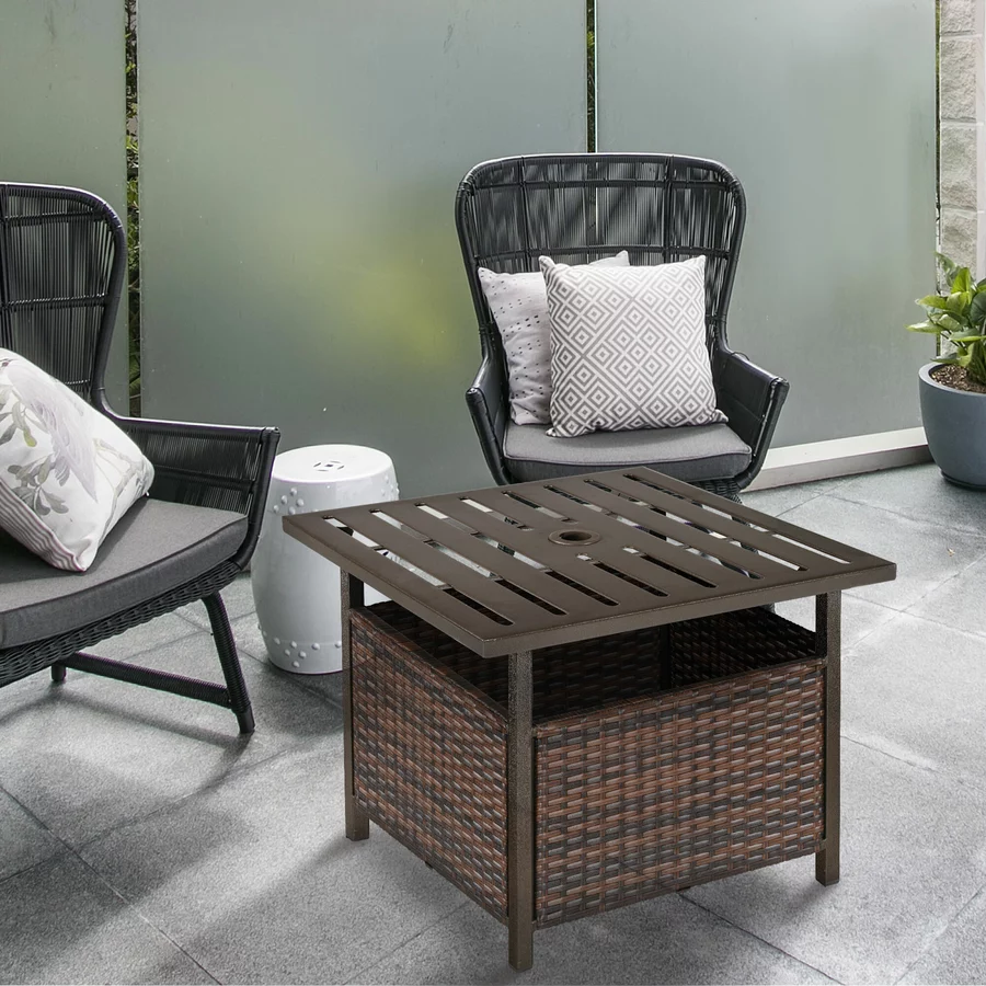 Outsunny Gartentisch mit Schirmloch braun