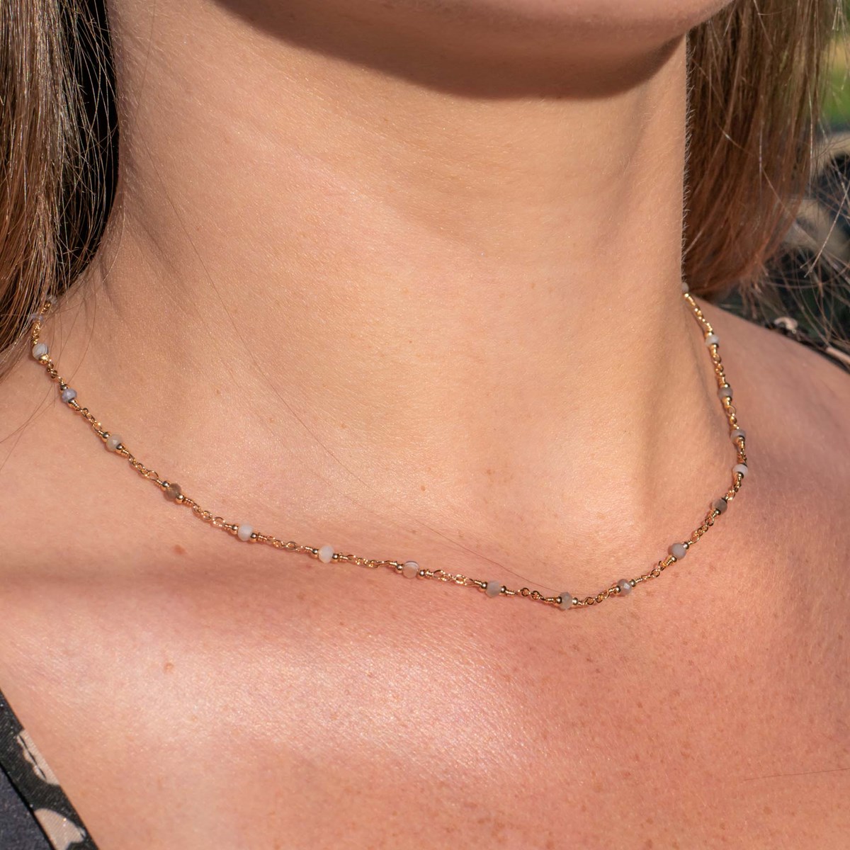 Collier, bracelet et boucles d'oreilles Bianca en pierres Agate Botswana