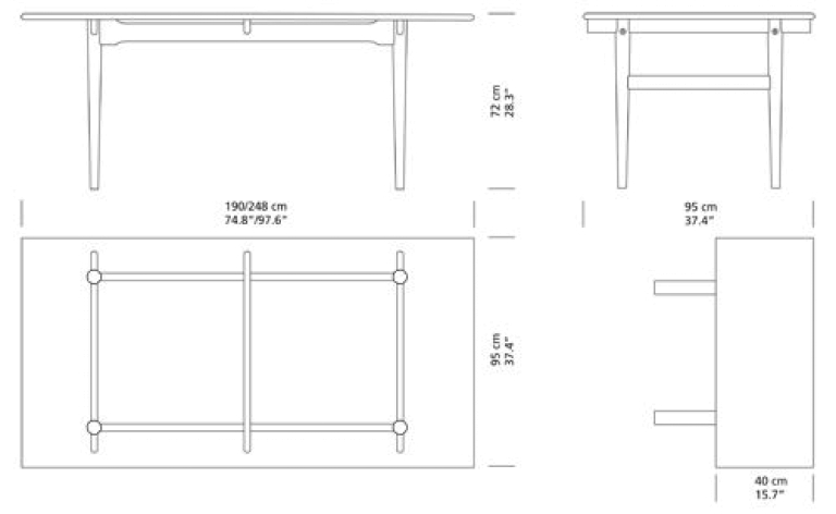 Carl Hansen & Son CH327 uitschuifbare tafel 248x95 geolied eiken