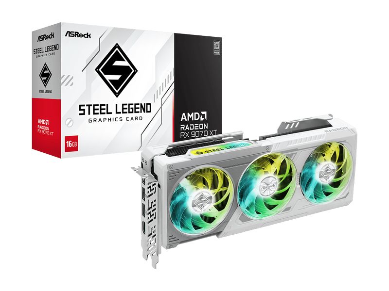 ASRock Grafikkarte Radeon RX 9070 XT Ste Legend 16 GB Gamer-Grafikkarte mit 16 GB GDDR6-Speicher, ermöglicht Auflösungen bis zu 8k