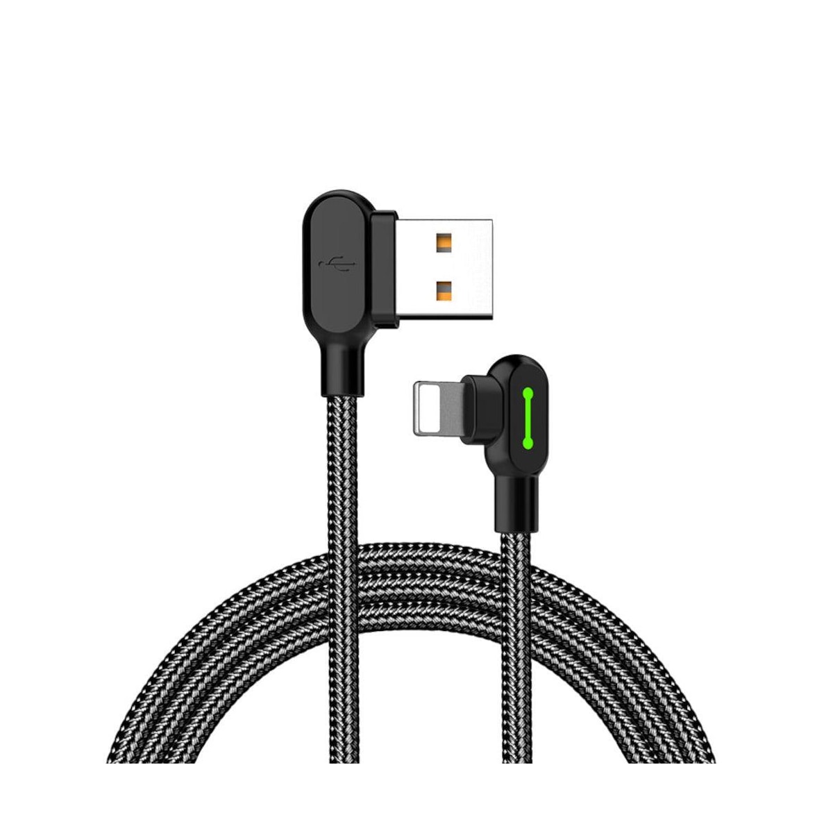 McDodo CA-4679-vinklet lyn (ikke MFI) til vinklet USB en kabel for synkronisering og rask lading, med LED, svart, 3M