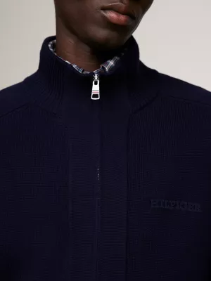 Cardigã Hilfiger Monotype com gola alta e fecho de correr.