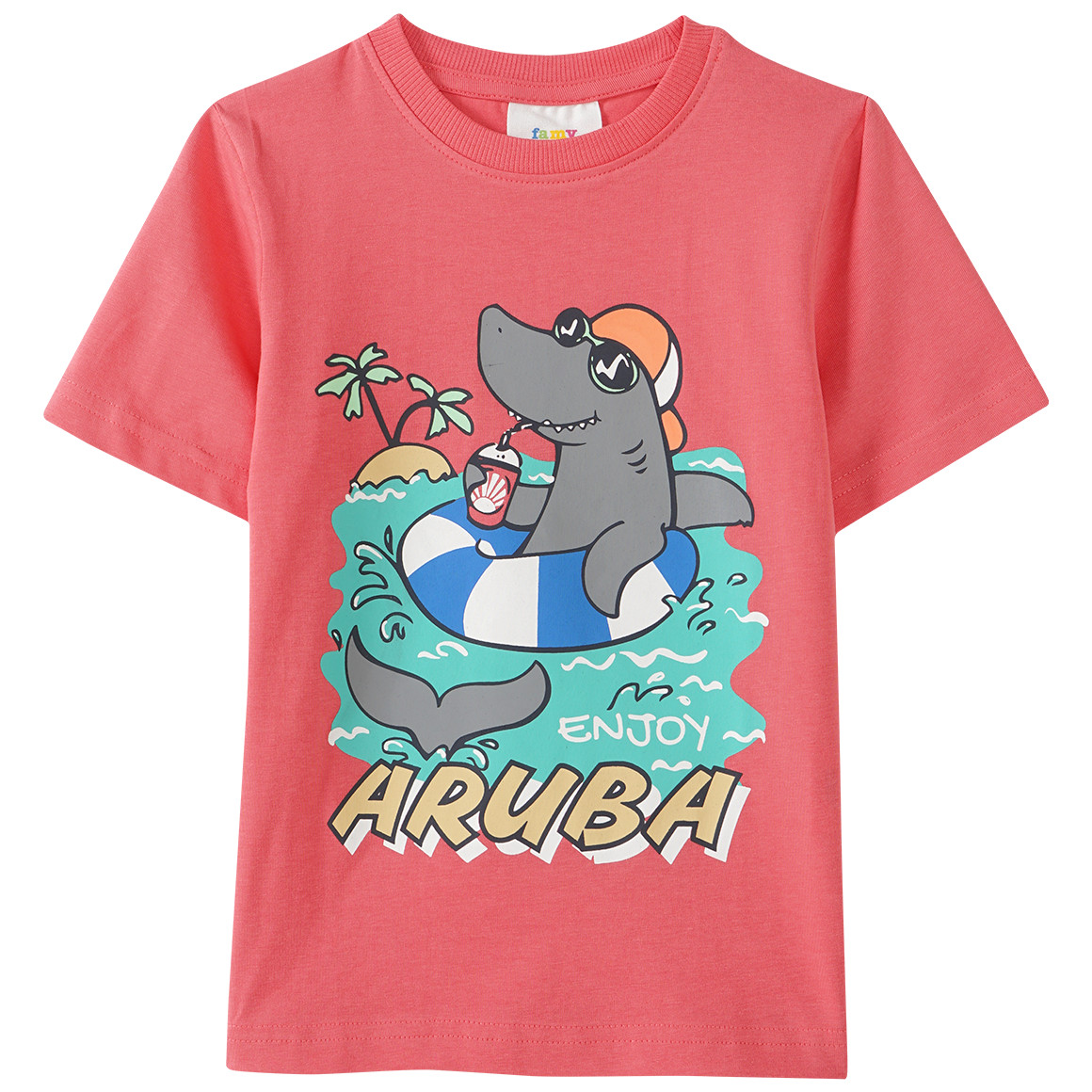 Famy 3 Jungen T-Shirts in verschiedenen Dessins hellrot / helltürkis / dunkelgrau