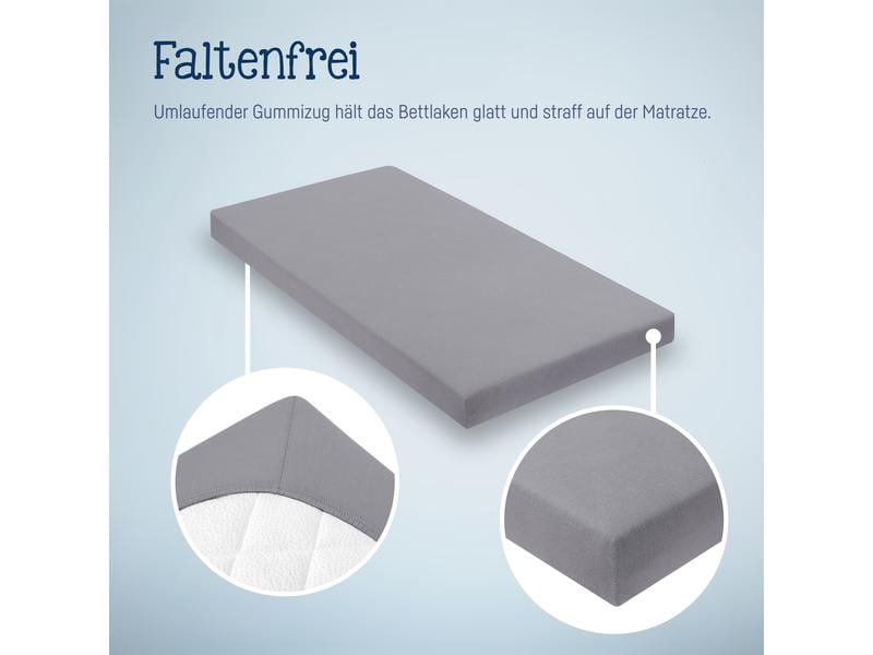 Julius Zöllner Fix-Leintuch Jersey 90 x 40 cm, Anthracite Spannbetttuch aus 100% Baumwolle