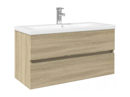 Ensemble de meubles de bain 2pcs céramique et bois d'ingénierie