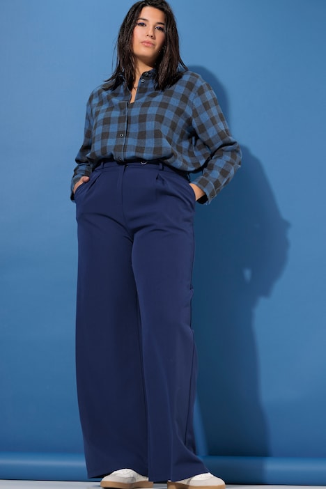 Hose, High Waist, weites Bein, Bundfalten