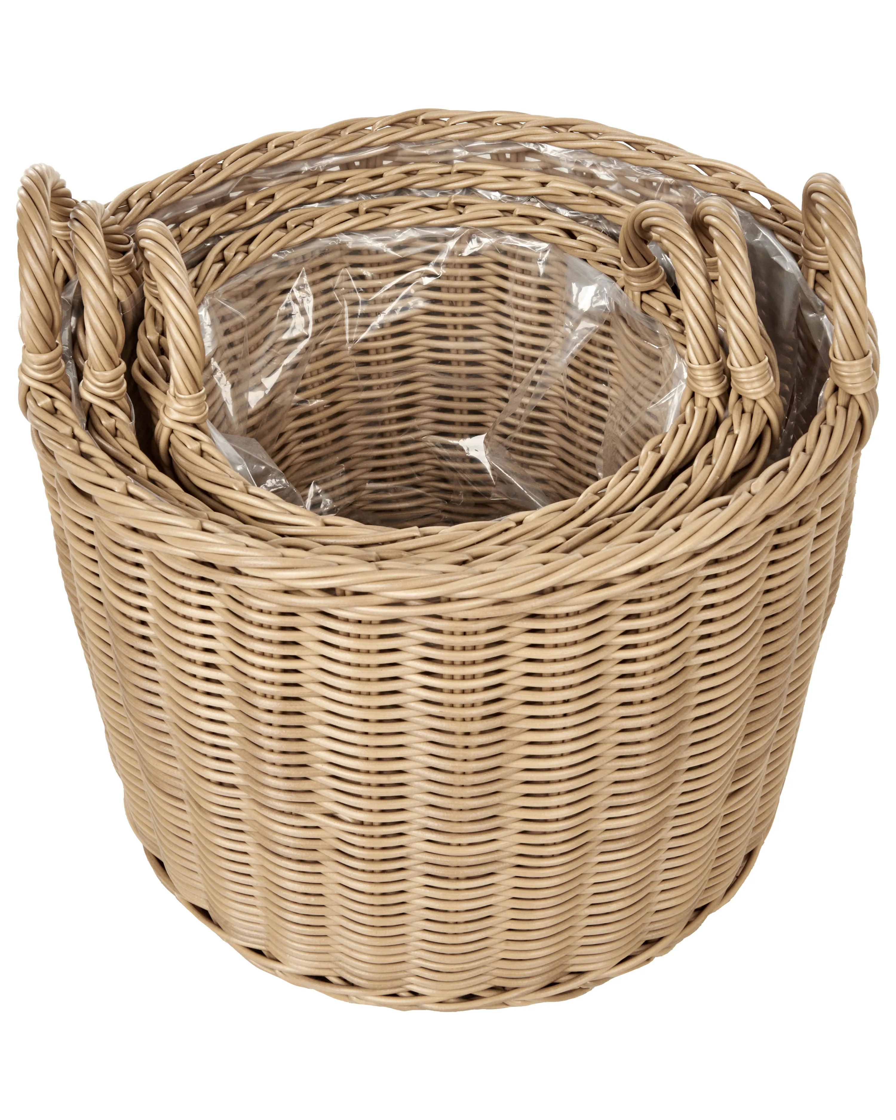 Set van 3 bloempotten PENDULA PE rotan 33/37/45 cm Natuurlijk
