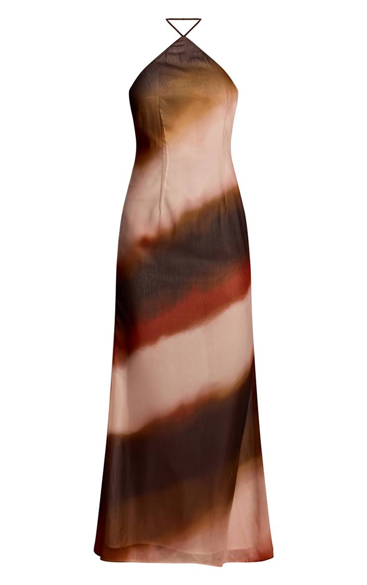Chocolat Robe Longue En Mousseline À Bretelles Spaghetti Et Décolleté Plongeant