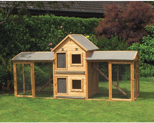 Kleine dierenvilla promadino Maxi met uitbouw en 2 verblijven 277 x 101 x 140 cm dompelbehandeld
