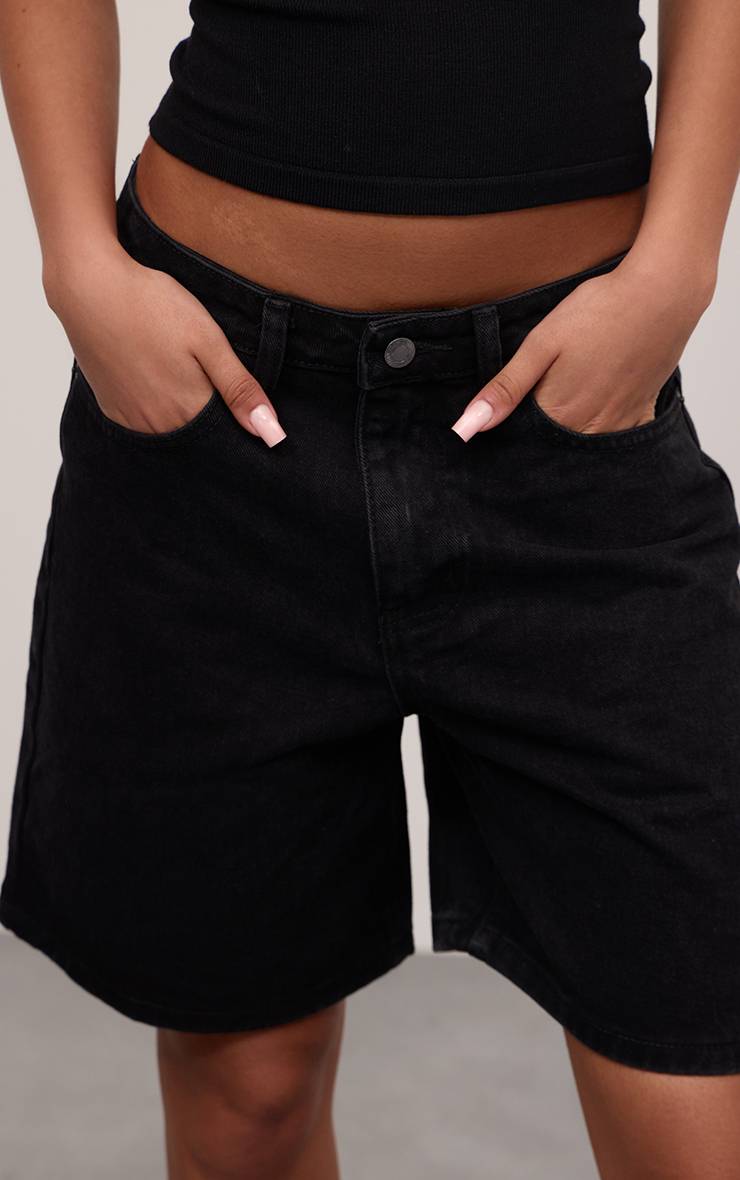 Noir Délavé Short En Jean Taille Basse