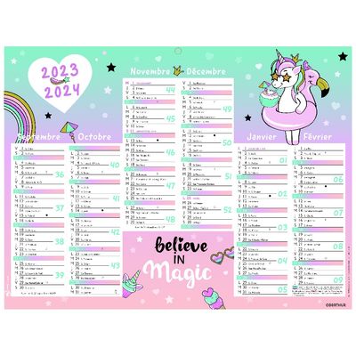 Calendrier Licorne - 7 mois par face - 21 x 26,5 cm - Oberthur