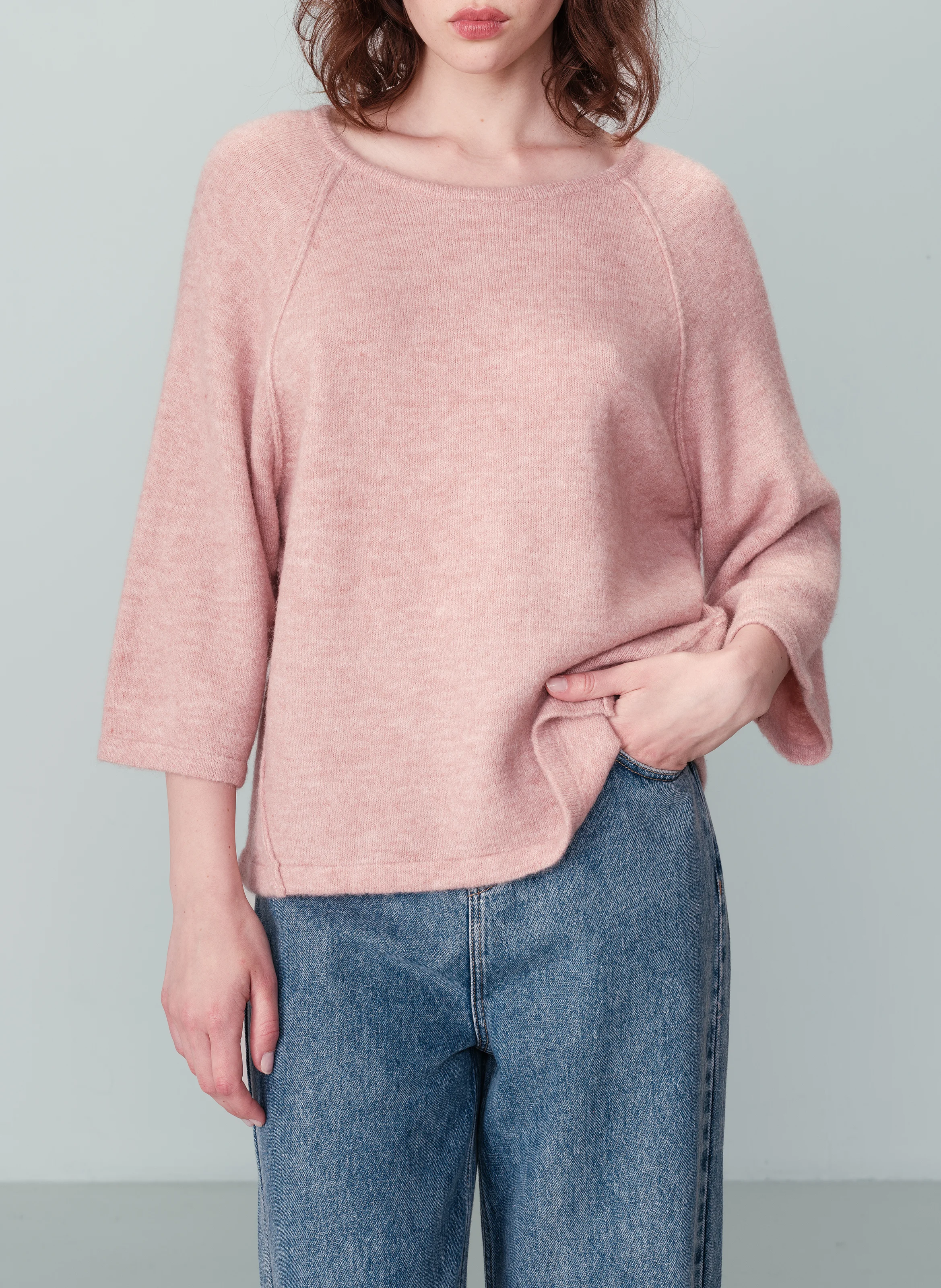 NANOU - Pull col rond ample en maille | Rose