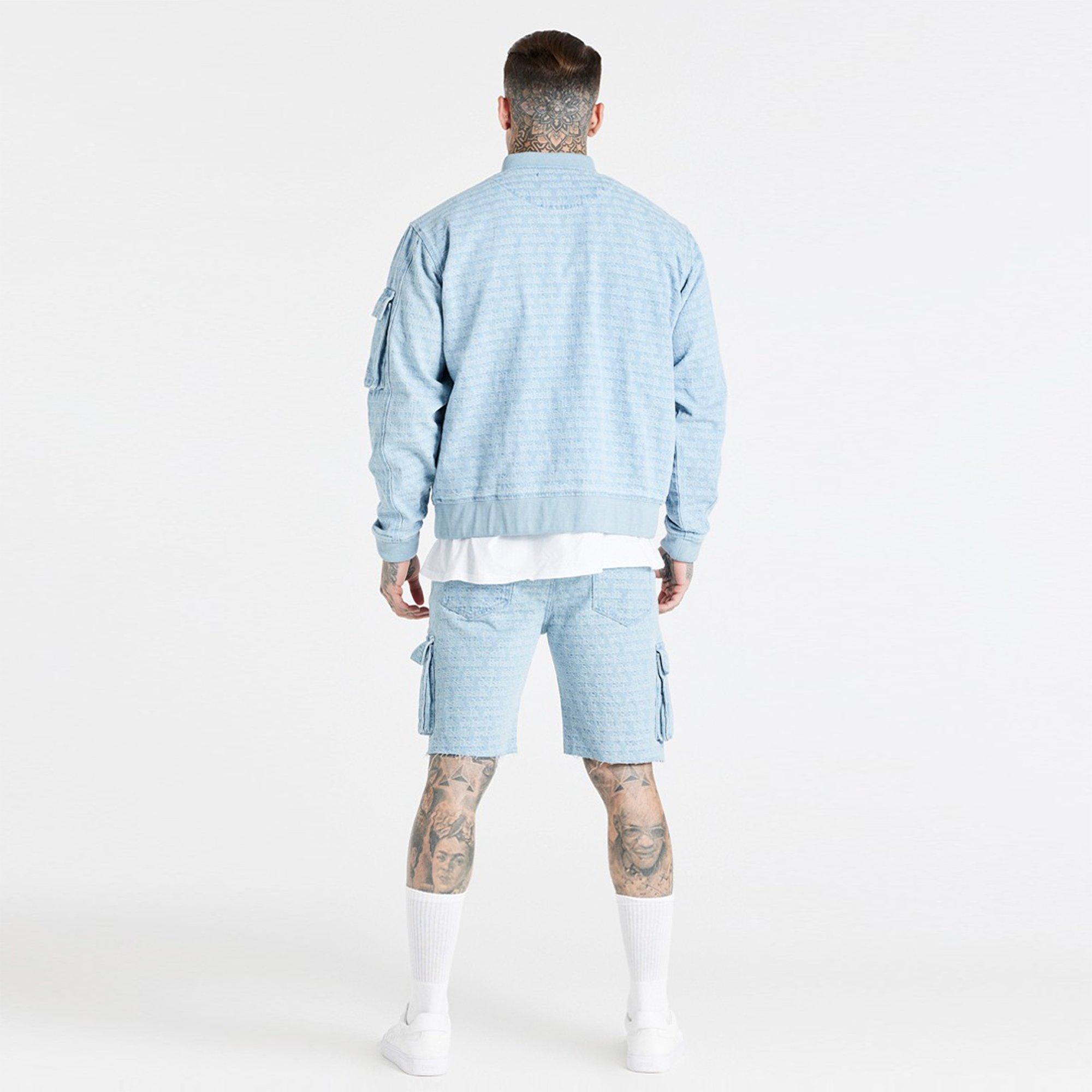 SikSilk Jacquard Denim Cargo Shorts Mens