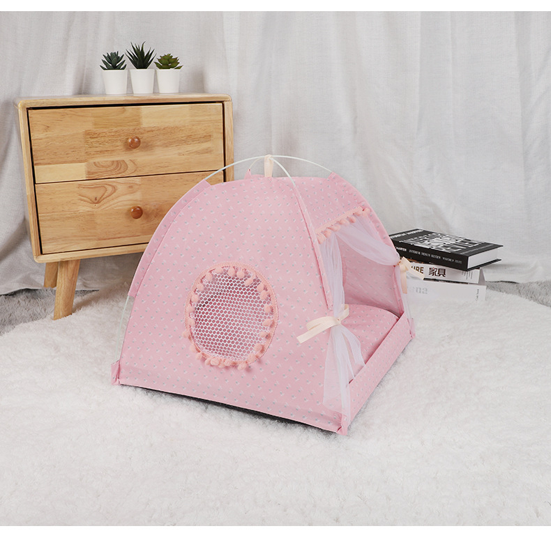 (40x40cm) Haustier Zelt Katzen Bett Indoor Hunde Höhle mit Kissen   Fenster - Rosa
