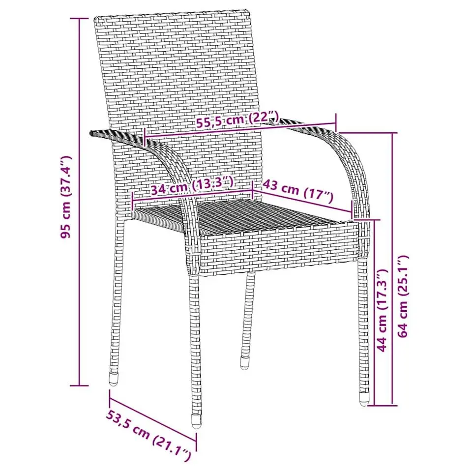 vidaXL Tuinstoelen stapelbaar 2 st poly rattan zwart