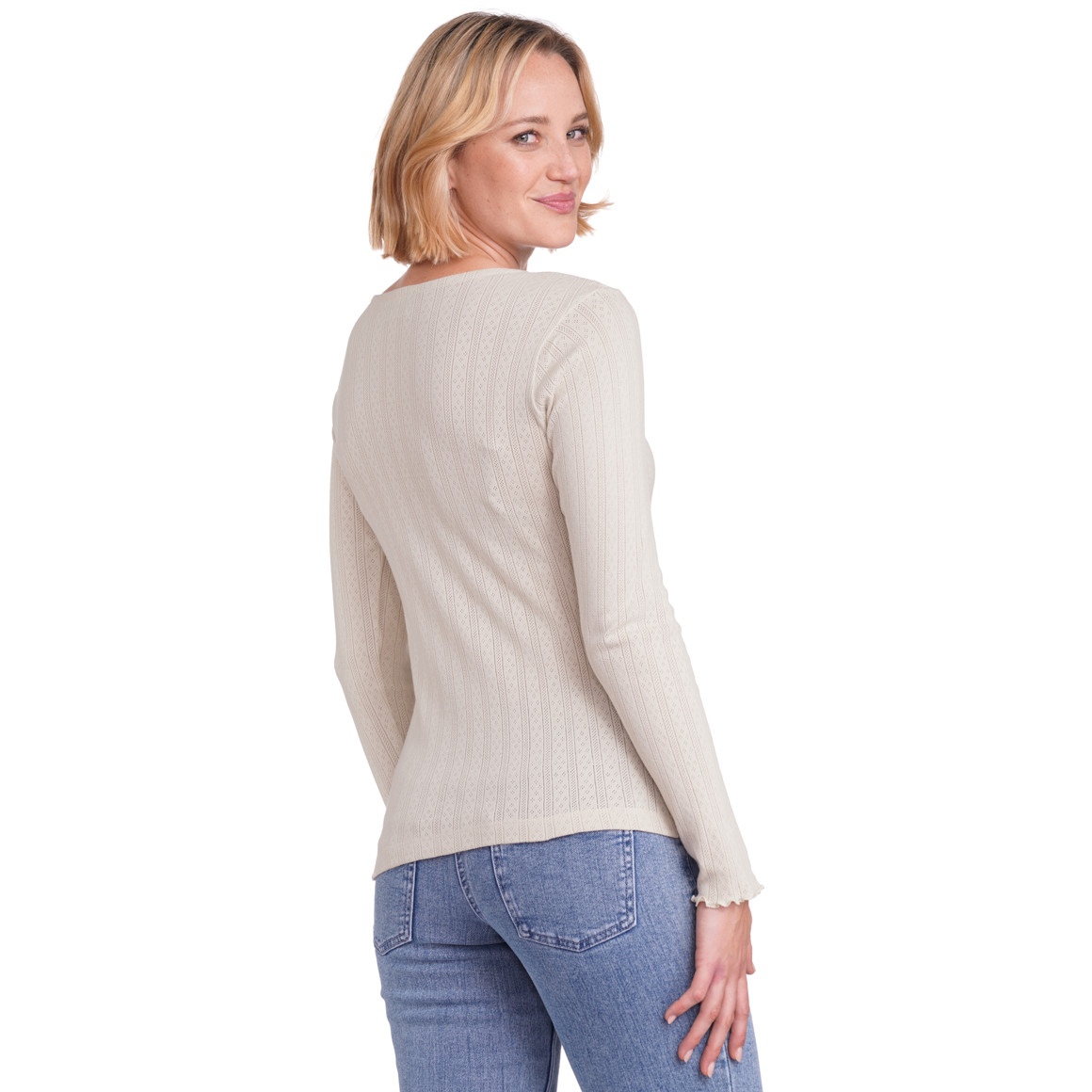 Gina Damen Langarmshirt mit Jaquardmuster beige