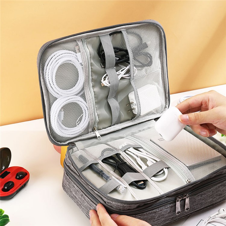 (27x21x9cm) Universal Oxford Stoff Tasche Reise Organizer für Smartphones / Ladekabel mit Doppel Reissverschluss - Rosa
