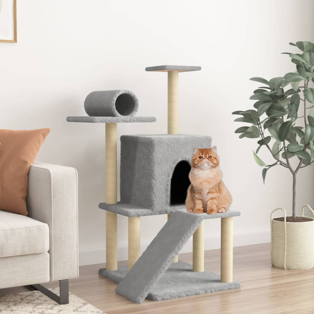 Arranhador para gatos vidaXL com hastes de sisal cinza claro, 110,5 cm