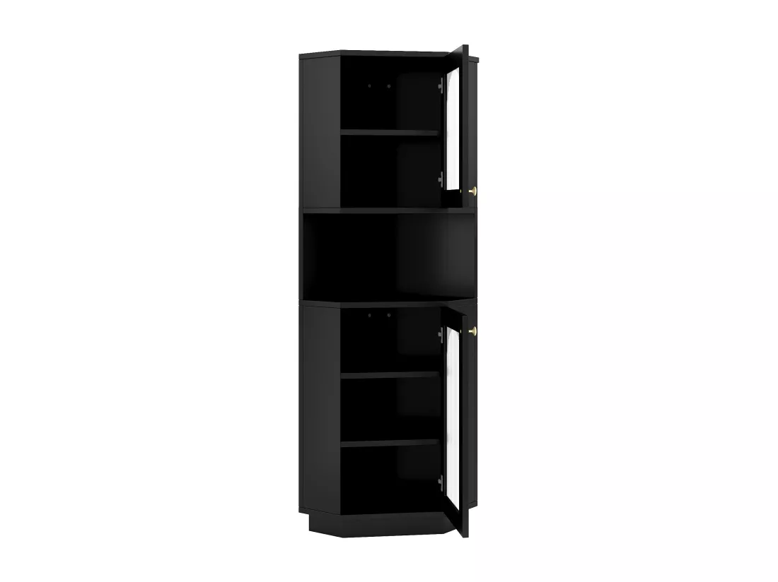 Colonne d'angle de salle de bain - 2 portes et 1 niche de rangement - 45x 45 x 166,5 cm - LEDs - MDF - Noir