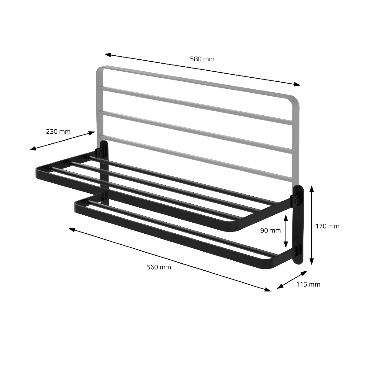 Porte-serviettes ML-Design autocollant 58 cm noir