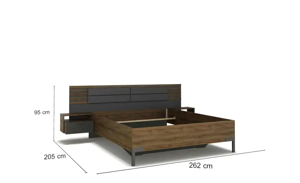 Bettanlage Barea Basaltgrau, Dunkelgrau 262 cm 160x200 cm