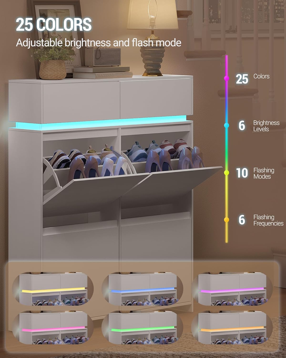 Hzuaneri Schuhschrank, Schuhkipper Schmal mit LED-Leuchten, Schuhregal, Verstellbare Regalböden, 20 Paar, 4 Klappen(100B cm), Schuhaufbewahrung für Eingang, Flur, Weiß SR53603XEU RI7557529