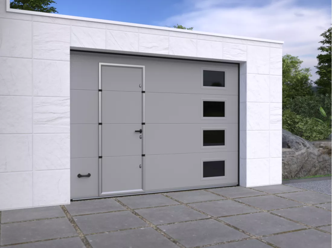 Porte de garage sectionnelle sur mesure lisse grise - ASINARIA