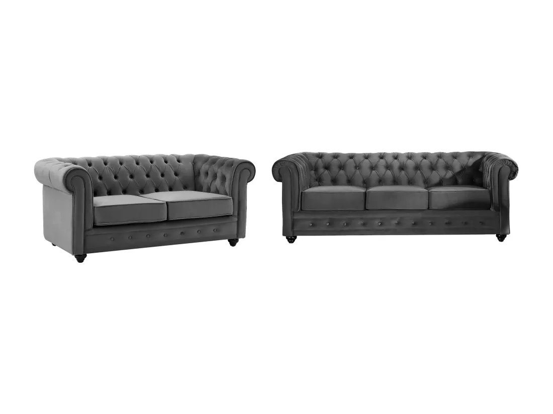 Canapés 3 places et 2 places en velours anthracite CHESTERFIELD