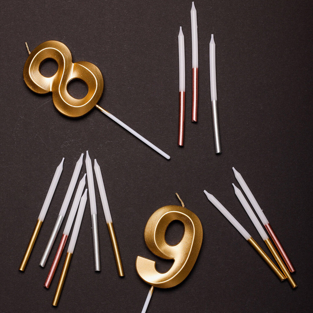 Verjaardagskaars metallic goud - 9 jaar