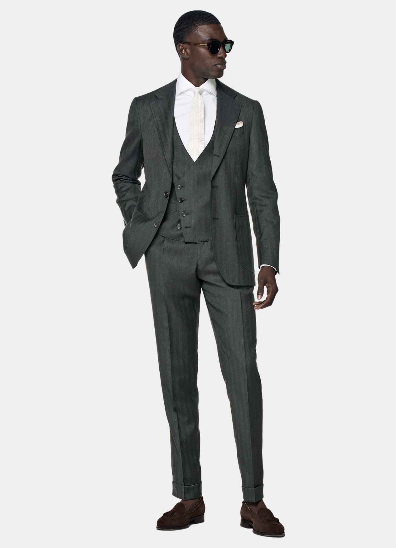 Costume trois pièces Havana coupe Tailored vert foncé