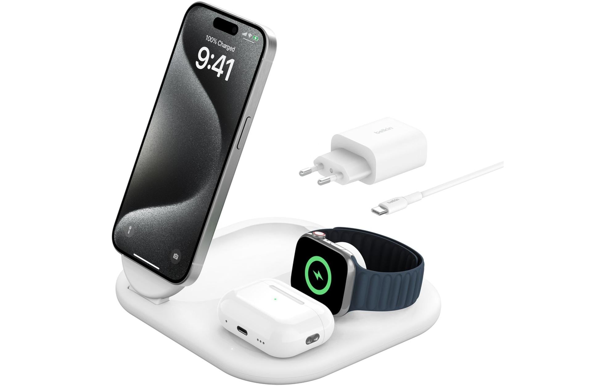 Wireless Charger BoostChrage Qi2 15 W Weiss<br>Magnetische, einklappbare, kabellose 3-in-1-Ladestation mit Qi2 (15 W)