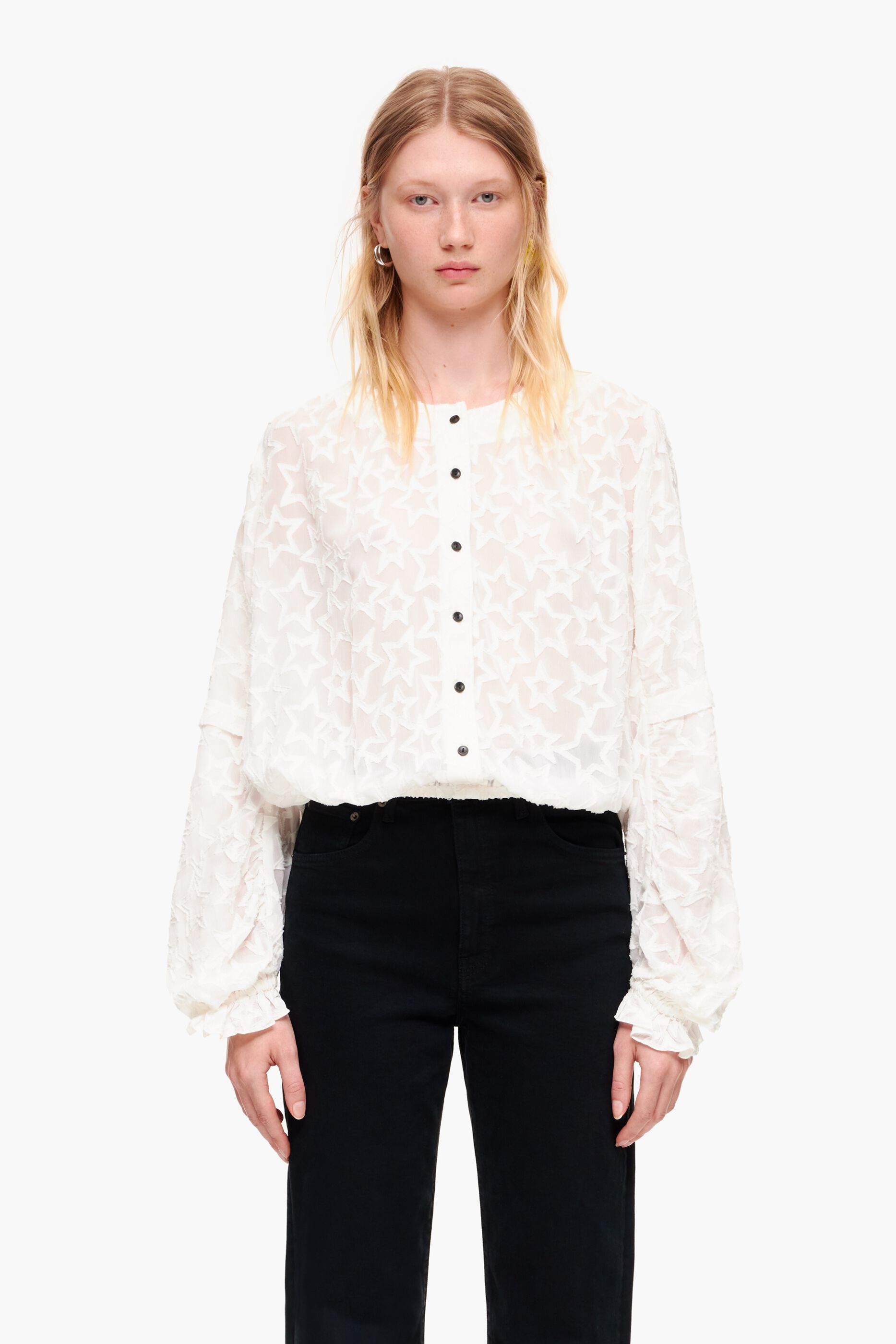 top cropped com estampa de estrelas em jacquard