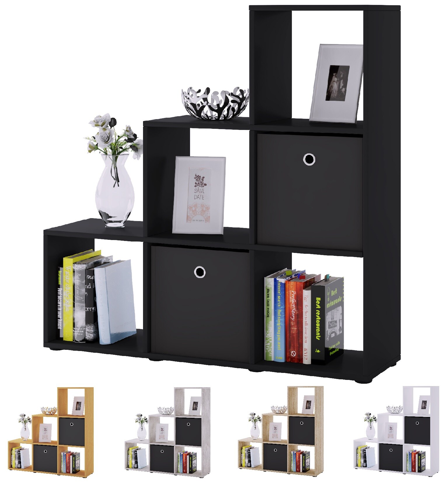 VCM Holz Stand Treppenregal Stufenregal Würfel Standregal Raumteiler 6 Fächer Nitas