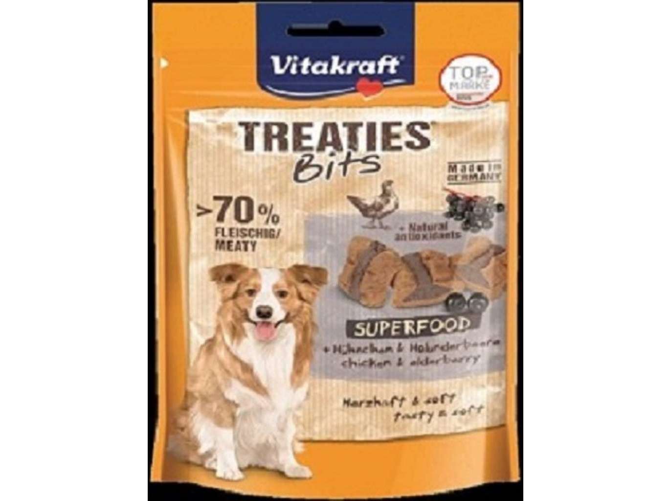 SNACKS PARA CÃO VITAKRAFT TREATIES BITS COM FRANGO E SABUGUEIRO 100G