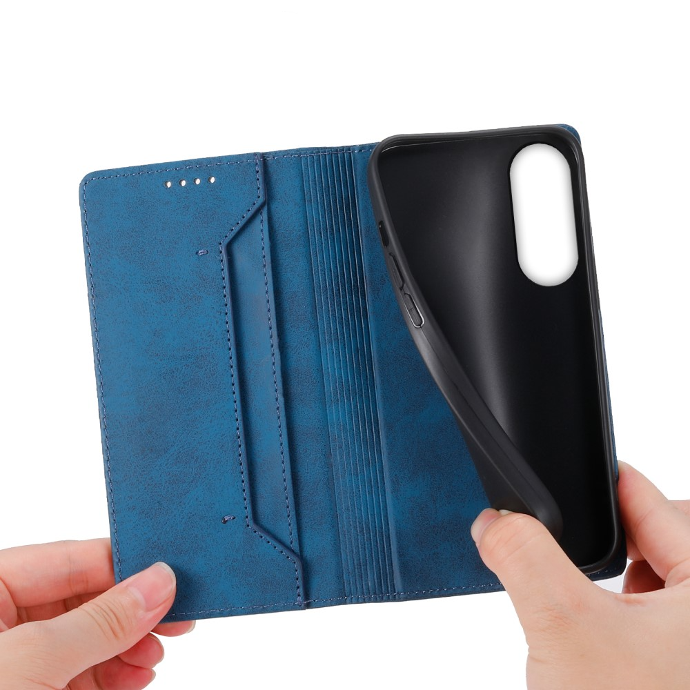 Samsung Galaxy S25 Edge Leder Tasche Flip Wallet Etui mit Kartenfächern (RFID Schutz) - Blau