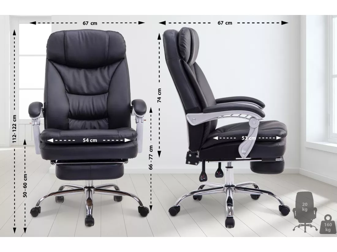 Chaise de bureau - Similicuir & Métal chromé - Noir - XL Troy