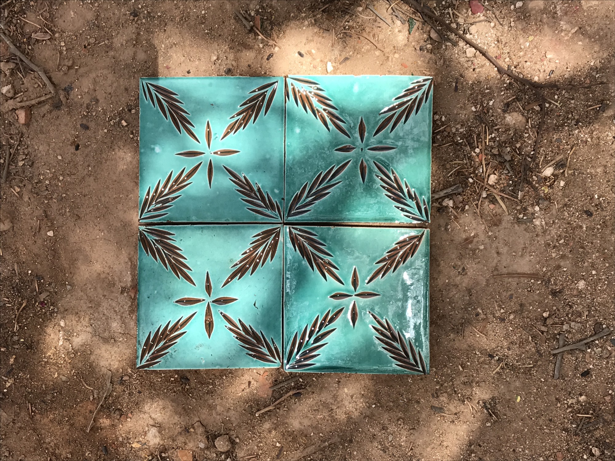 Kachel 'sapin turquoise', blau, braun, T 10 cm, B 10 cm, H 1 cm von fischer's lagerhaus