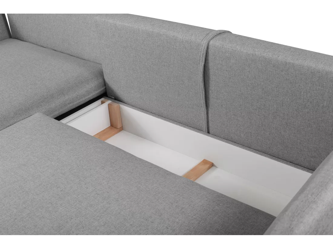 Canapé d'angle convertible en tissu gris LAZARE - Angle gauche