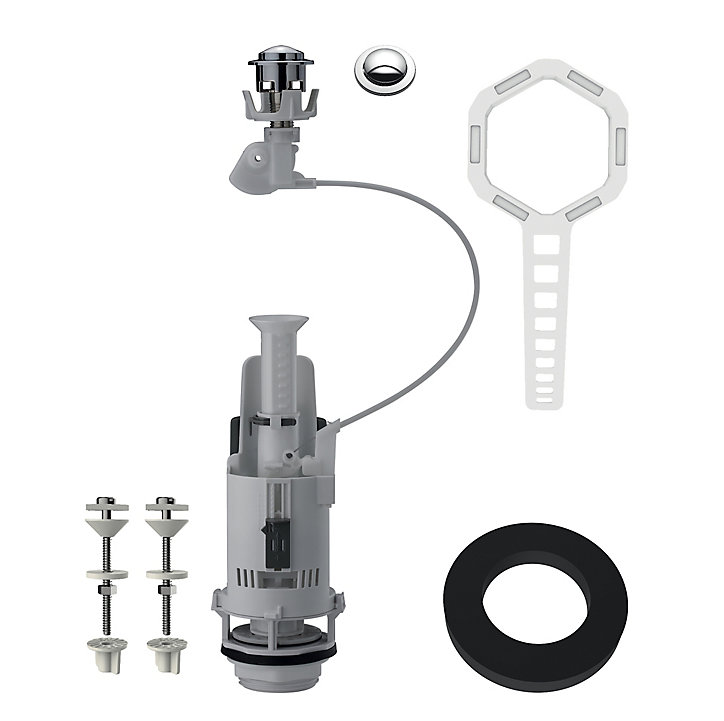 Chasse d'eau + robinet flotteur à ouverture différé Flomasta, double bouton poussoir + câble
