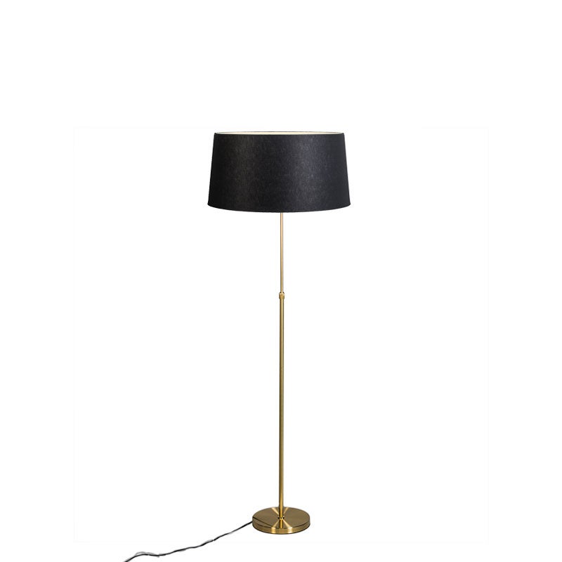 QAZQA - Klassieke I Antieke Staande Lamp I Staande Lamp I Lamp I Lamp Goud I Messing I Messing met Zwarte Kap 45 cm Verstelbaar - Deel I Woonkamer I Slaapkamer - Stalen Cilinder I