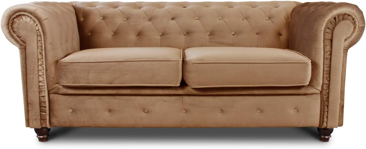 Sofnet Sofa Chesterfield Asti 2-Sitzer, Couchgarnitur 2-er, Sofagarnitur, Couch mit Holzfüße, Polstersofa - Glamour Design, Velours (Beige (Velvet 28))