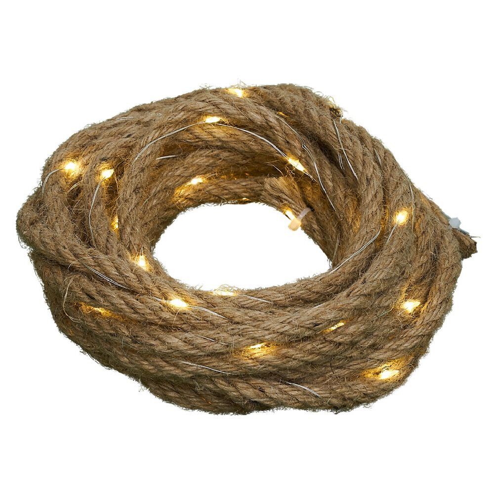 Guirlande solaire en jute 60 LED blanc chaud 5,6m