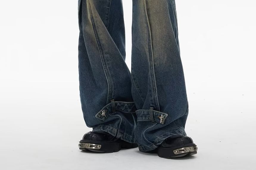 Nataro - High Waist Metal Accent Wide Leg Jeans