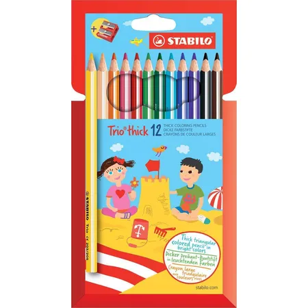 Dreikant-Buntstift - STABILO Trio dick - 12er Pack - mit 12 verschiedenen Farben und Spitzer
