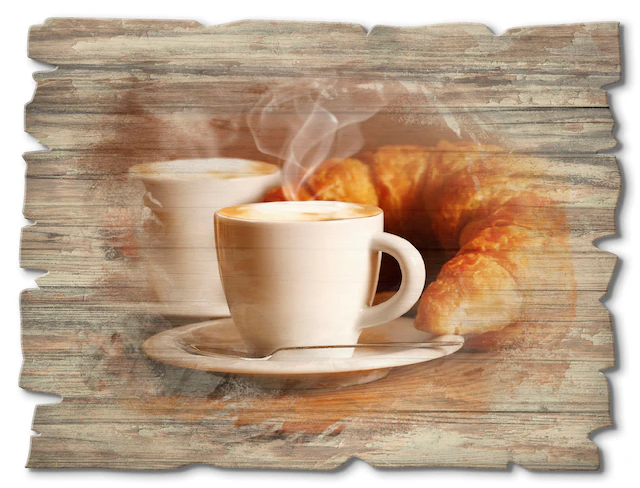 Artland Holzbild »Dampfender Cappuccino und Croissant« Getränke 1 Stk. tlg.
