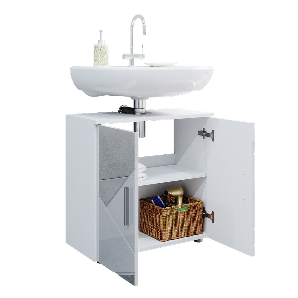 Vicco Spiegelwaschtischunterschrank Waschbeckenunterschrank Badschrank Irma Weiß Hochglanz modern 60x59 cm Badezimmer Schrank Badmöbel Schranktür Schrankfach Ablage Aufbewahrung Dekospiegel