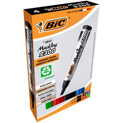 BIC MARKING 2300 - Pack de 4 marqueurs permanents - pointe biseau - couleurs assorties