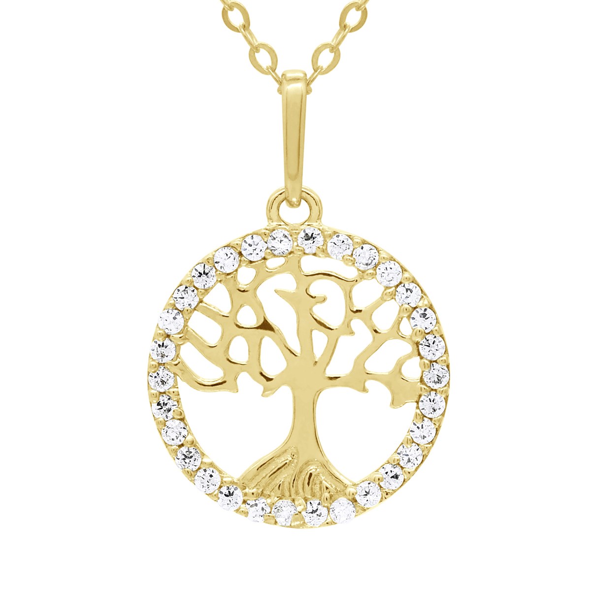 Collier - Ornées d'un Pendentif Arbre De Vie serti d' Oxydes de Zirconium - Or Jaune